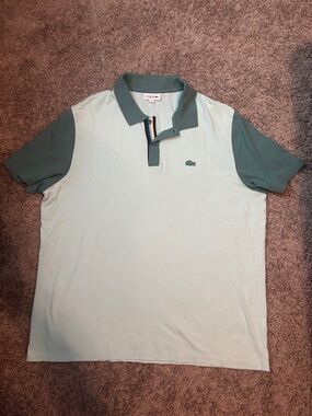 Lacoste Mint Polo with Dark Teal Collar & Sleeves